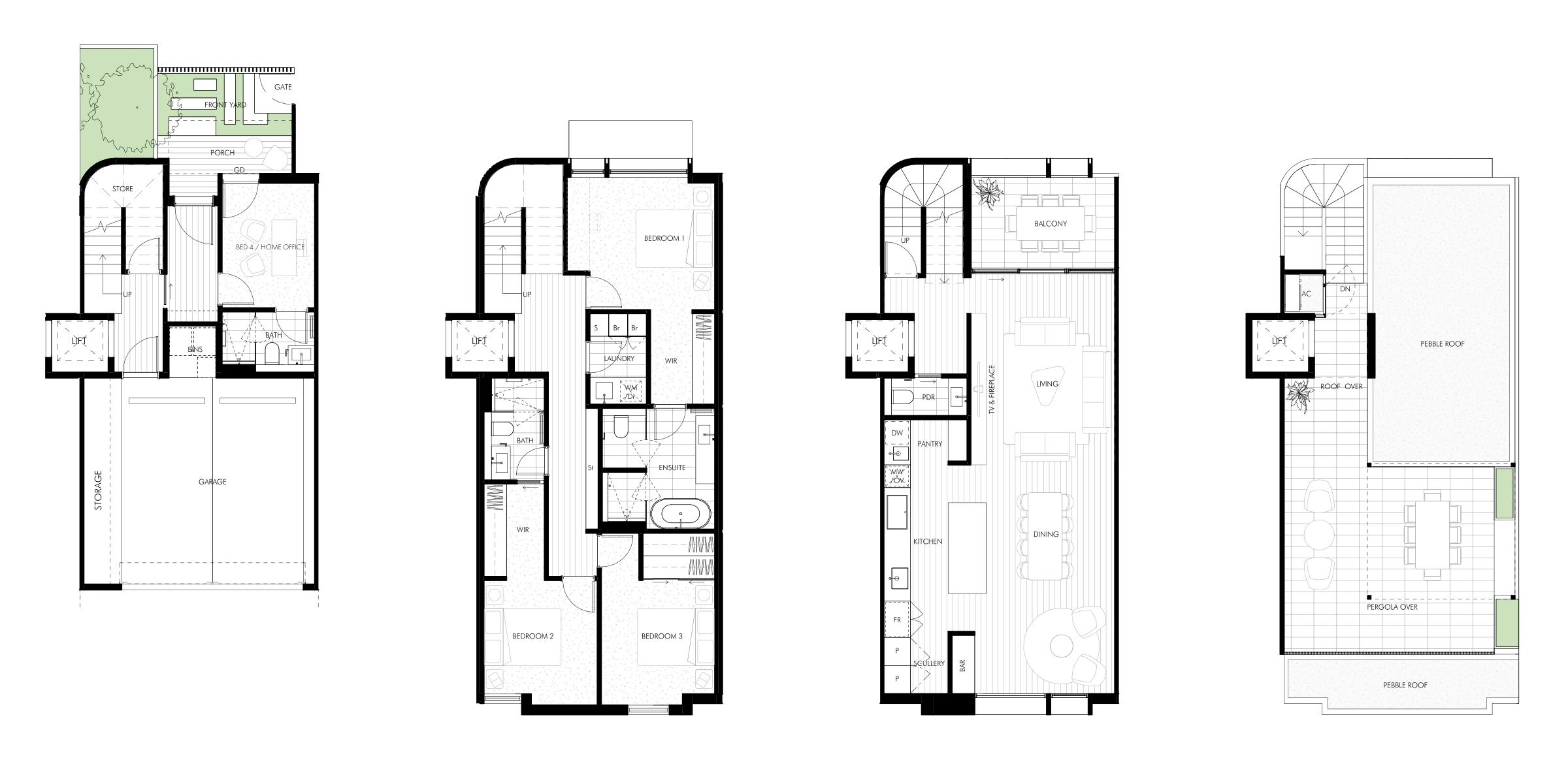 Filaro Type 2 floorplan showing all levels