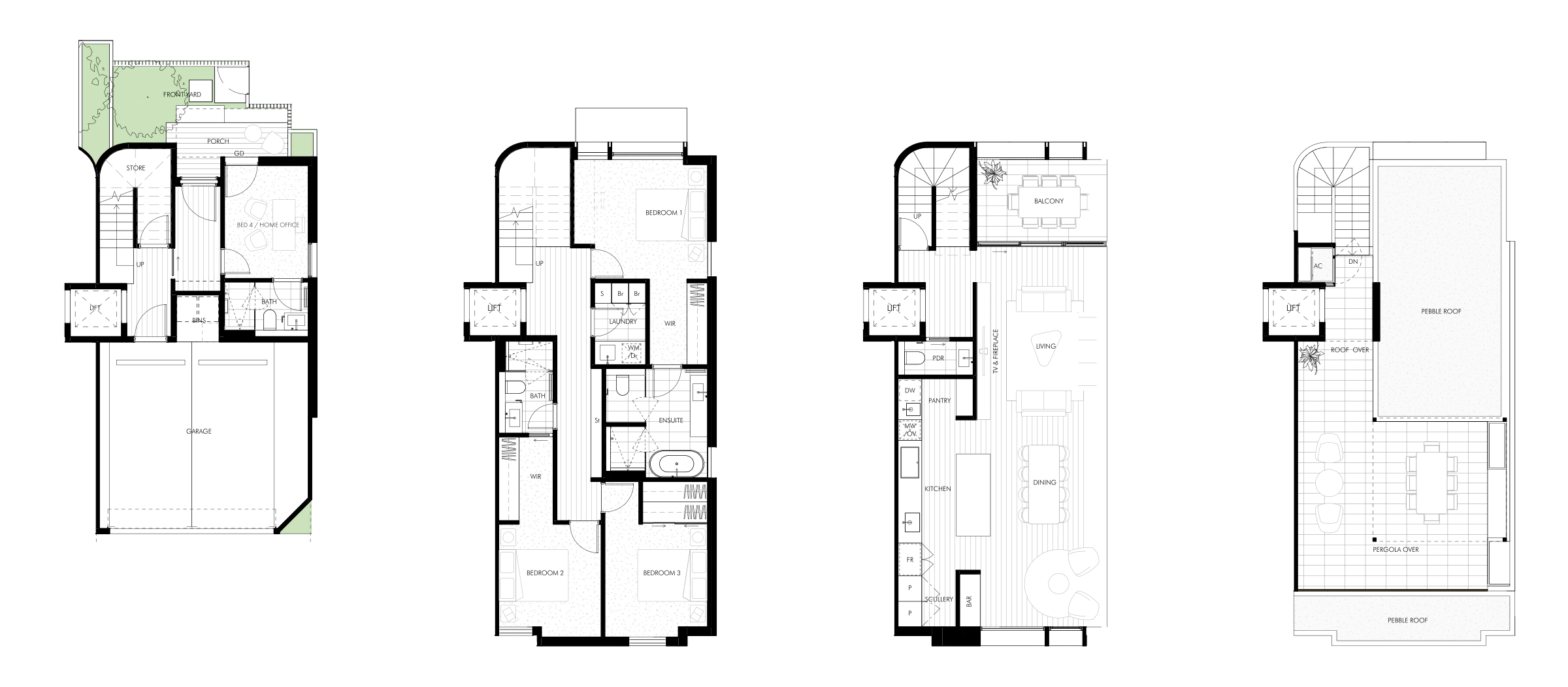 Filaro Type 3 floorplan showing all levels